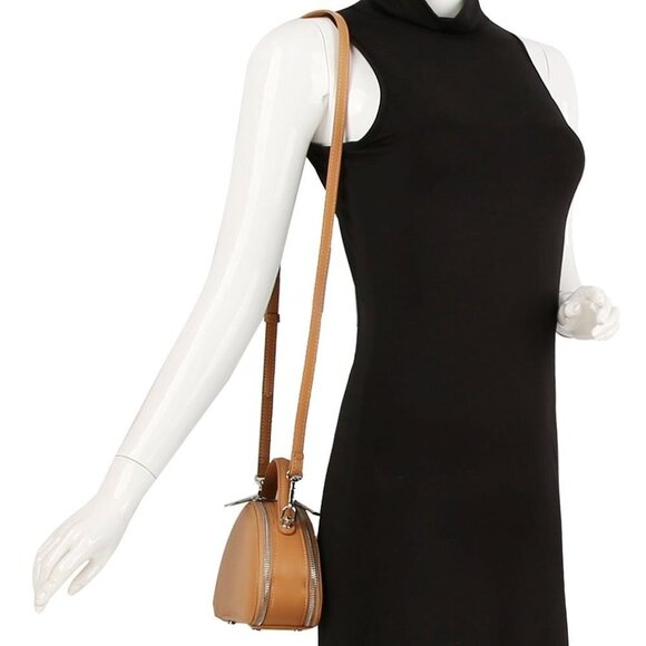 DIONA J WOMEN LEATHER PLAIN SMOOTH CURVED SHAPE HANDLE CROSSBODY BAG COLOR TAN - Picture 3 of 3